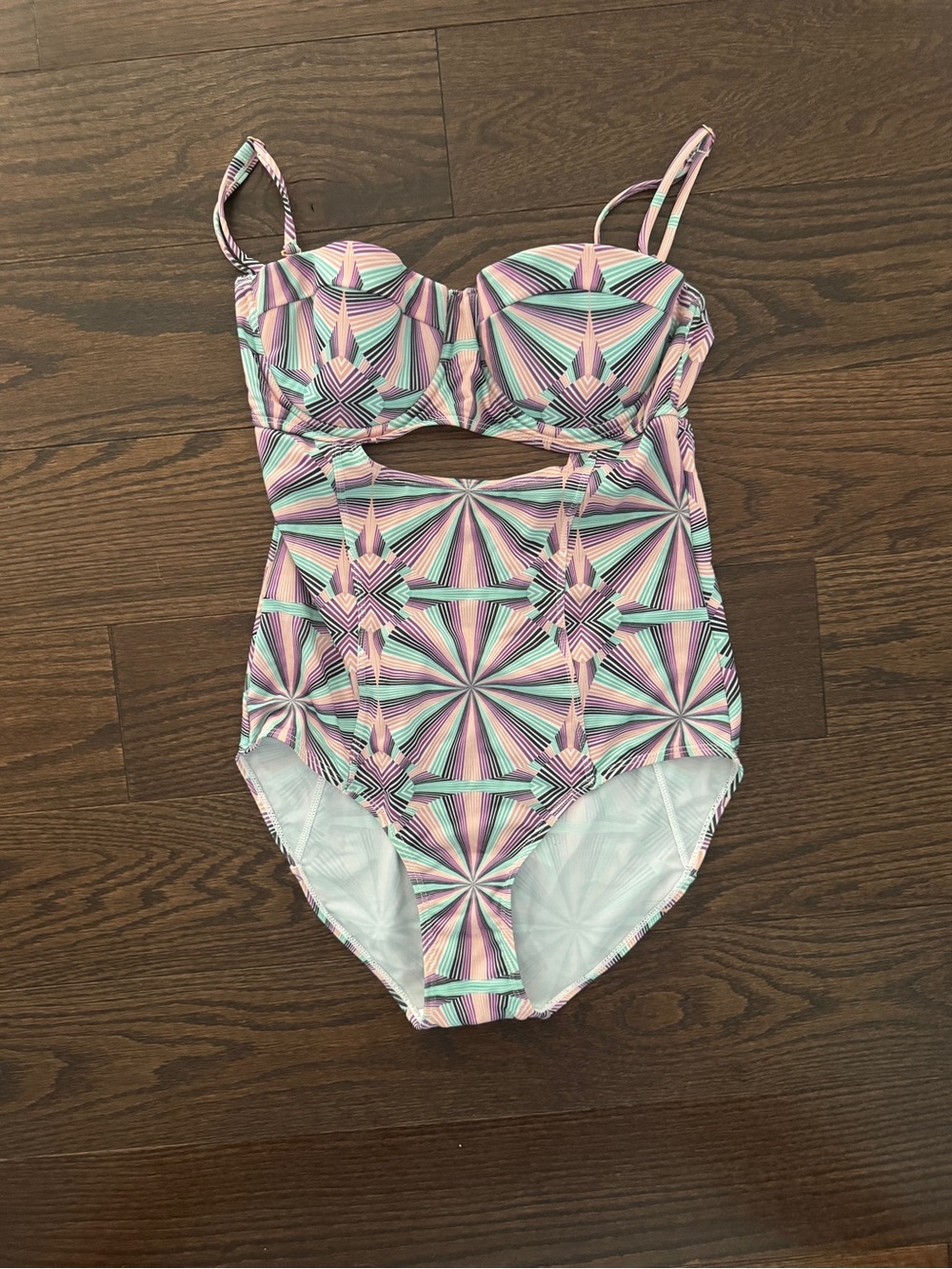 6 Shore Road Pink & Mint Geometric Cutout One-Piece Swimsuit